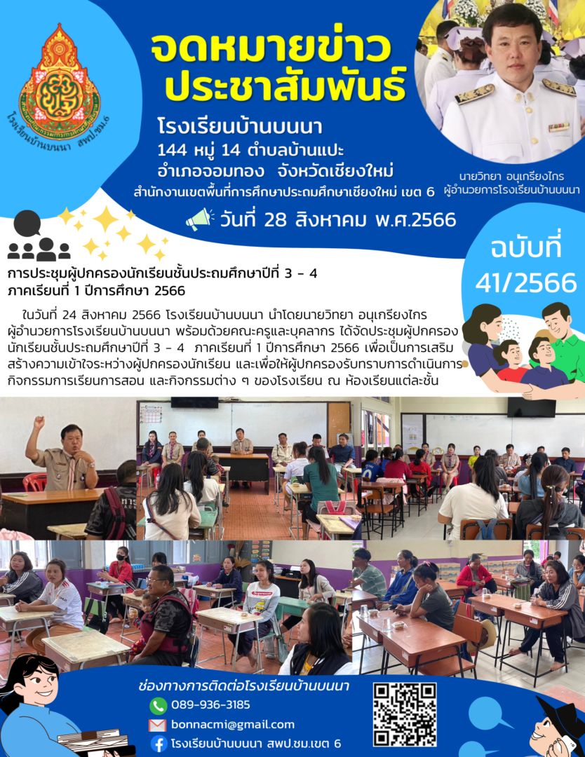 การประชุมผู้ปกครองนักเรียนชั้นประถมศึกษาปีที่ 3 – 4 ภาคเรียนที่ 1 ปีการศึกษา 2566