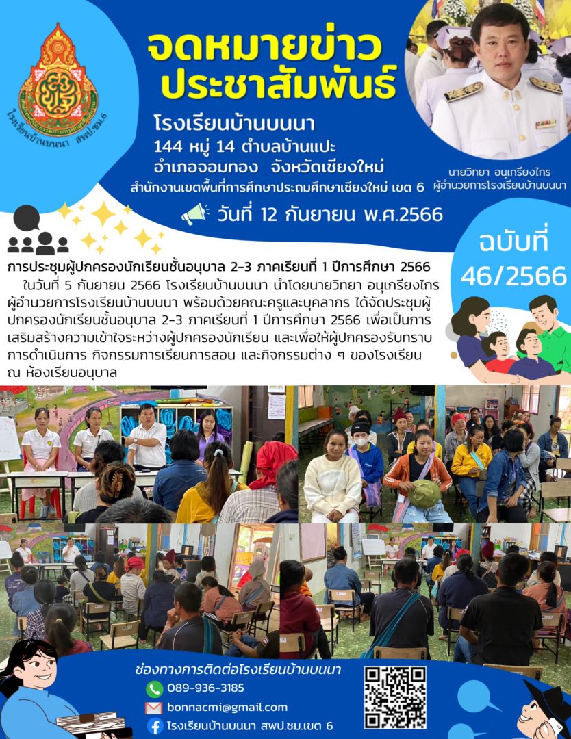 การประชุมผู้ปกครองนักเรียนชั้นอนุบาล 2-3 ภาคเรียนที่ 1 ปีการศึกษา 2566