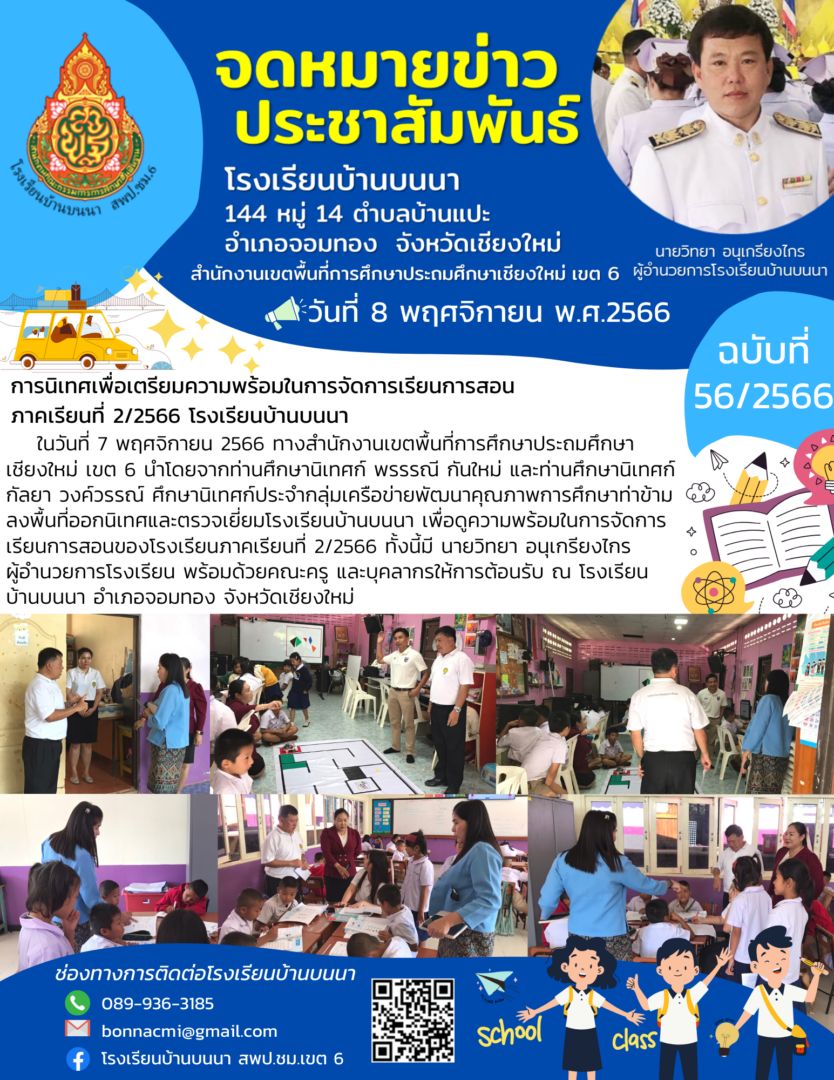 การนิเทศเพื่อเตรียมความพร้อมในการจัดการเรียนการสอน ภาคเรียนที่ 2/2566 โรงเรียนบ้านบนนา