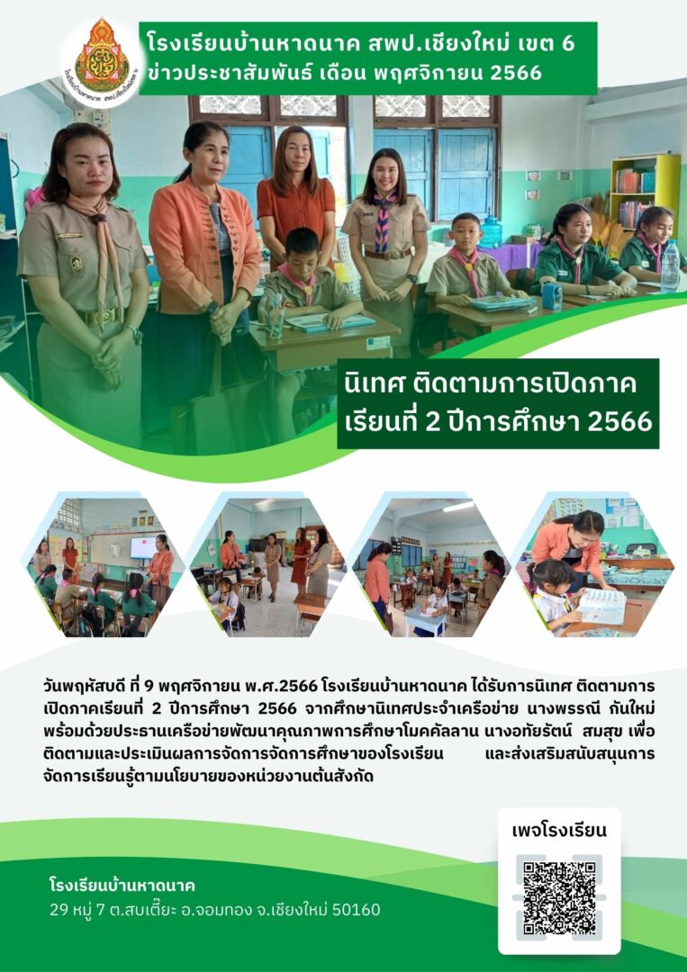 นิเทศ ติดตามการเปิดภาคเรียนที่ 2 ปีการศึกษา 2566 โรงเรียนบ้านหาดนาค