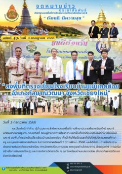 “สพป.เชียงใหม่ เขต 6 ลงพื้นที่ตรวจเยี่ยมโรงเรียนบ้านแม่แดดน้อย อำเภอกัลยาณิวัฒนา จังหวัดเชียงใหม่”