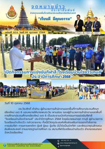 “สพป.เชียงใหม่ เขต 6 เปิดกิจกรรมการแข่งขันกีฬาสี “โรงเรียนบ้านโรงวัวเกมส์” ประจำปีการศึกษา 2568”