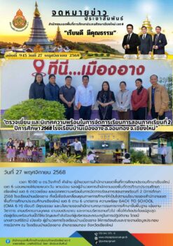 “สพป.เชียงใหม่ เขต 6 ตรวจเยี่ยม และนิเทศความพร้อมในการจัดการเรียนการสอนภาคเรียนที่ 2 ปีการศึกษา 2568 โรงเรียนบ้านเมืองอาง อ.จอมทอง จ.เชียงใหม่”